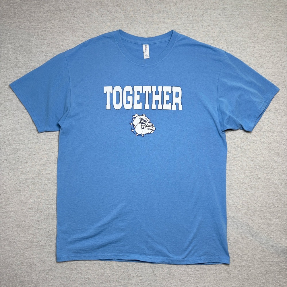 Jerzees Unisex T-Shirt‎ Large Blue Together Bulldog Graphic Tee Excellent